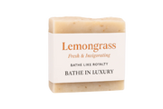 Bar of soap with 'Lemongrass' text on a white background