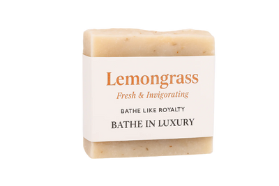 Bar of soap with 'Lemongrass' text on a white background