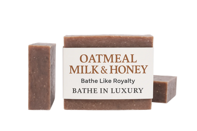 Oatmeal milk and honey soap with packaging on a white background