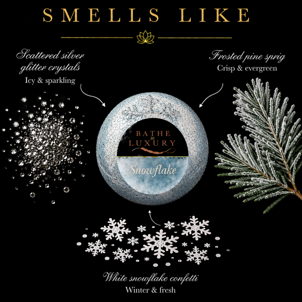 Snowflake Bath Bomb | Cool Winter Essential Oil Soak | Bathe in Luxury